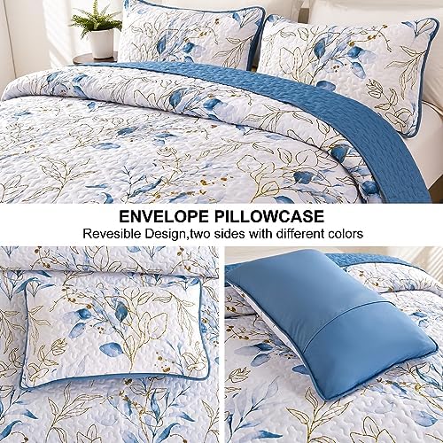Anibedding Blue Quilt Set Queen 3 Piece