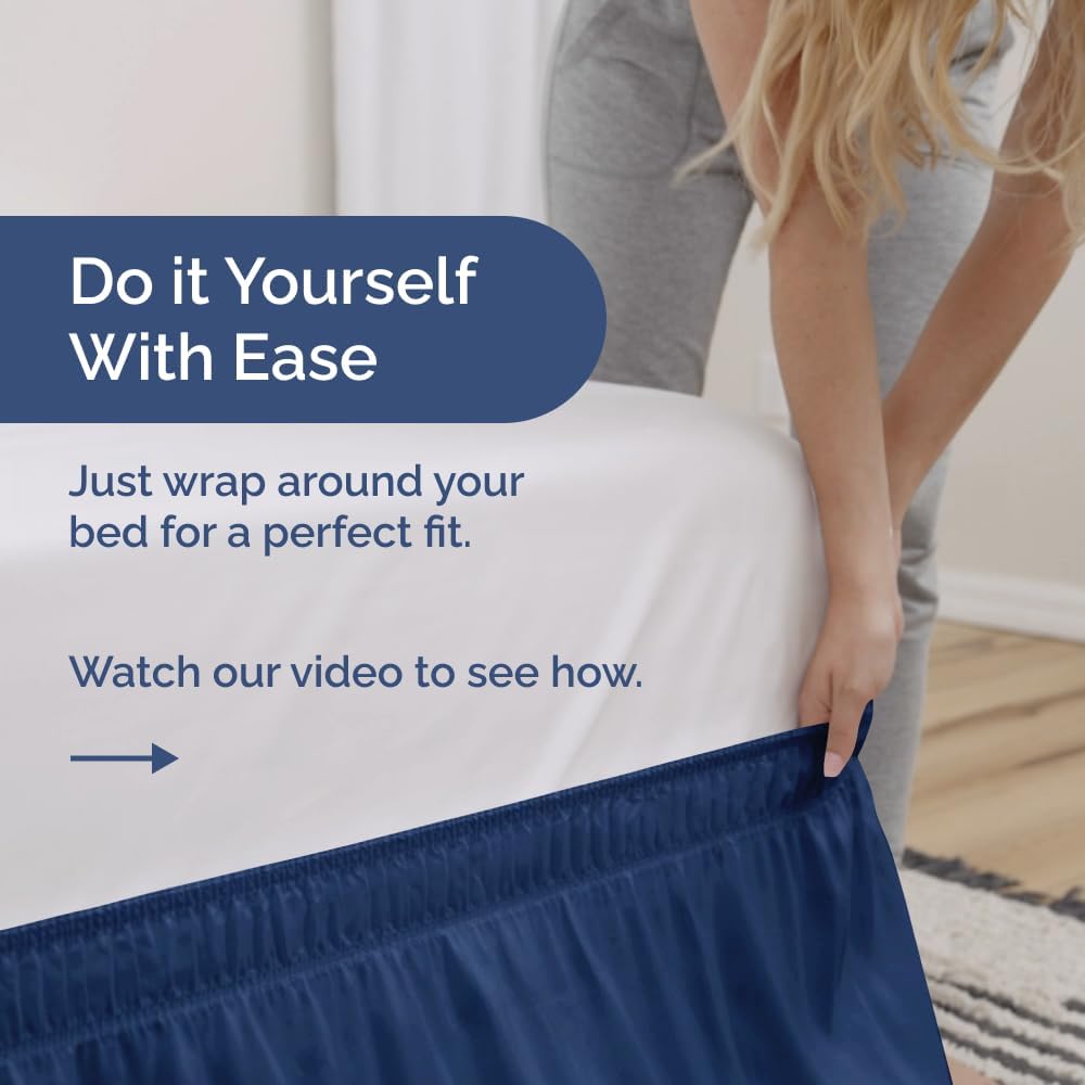 CGK Unlimited Wrap Around Dust Ruffle Bed Skirt Set - Navy Blue