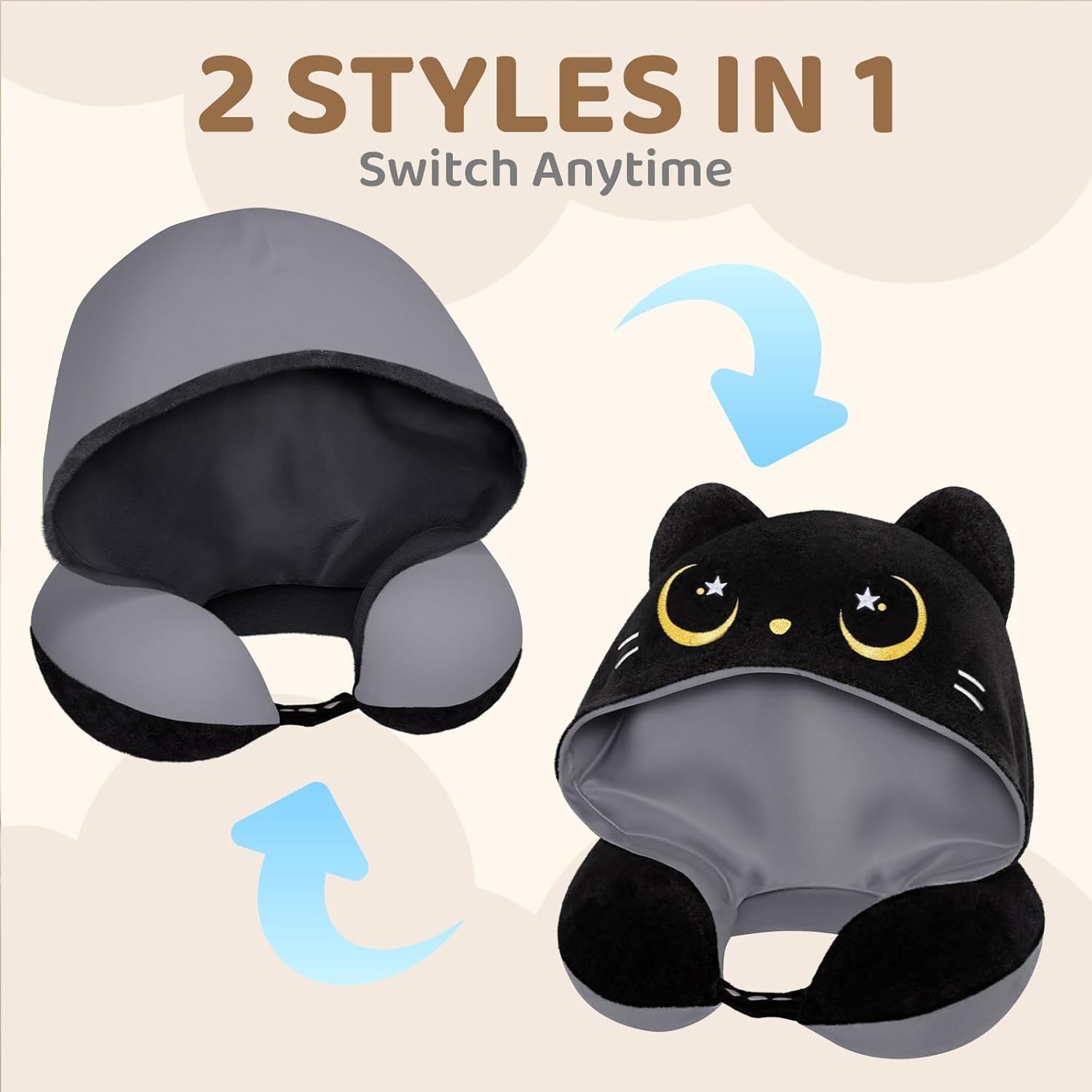 Mewaii Travel Neck Pillow with Hood and Memory Foam