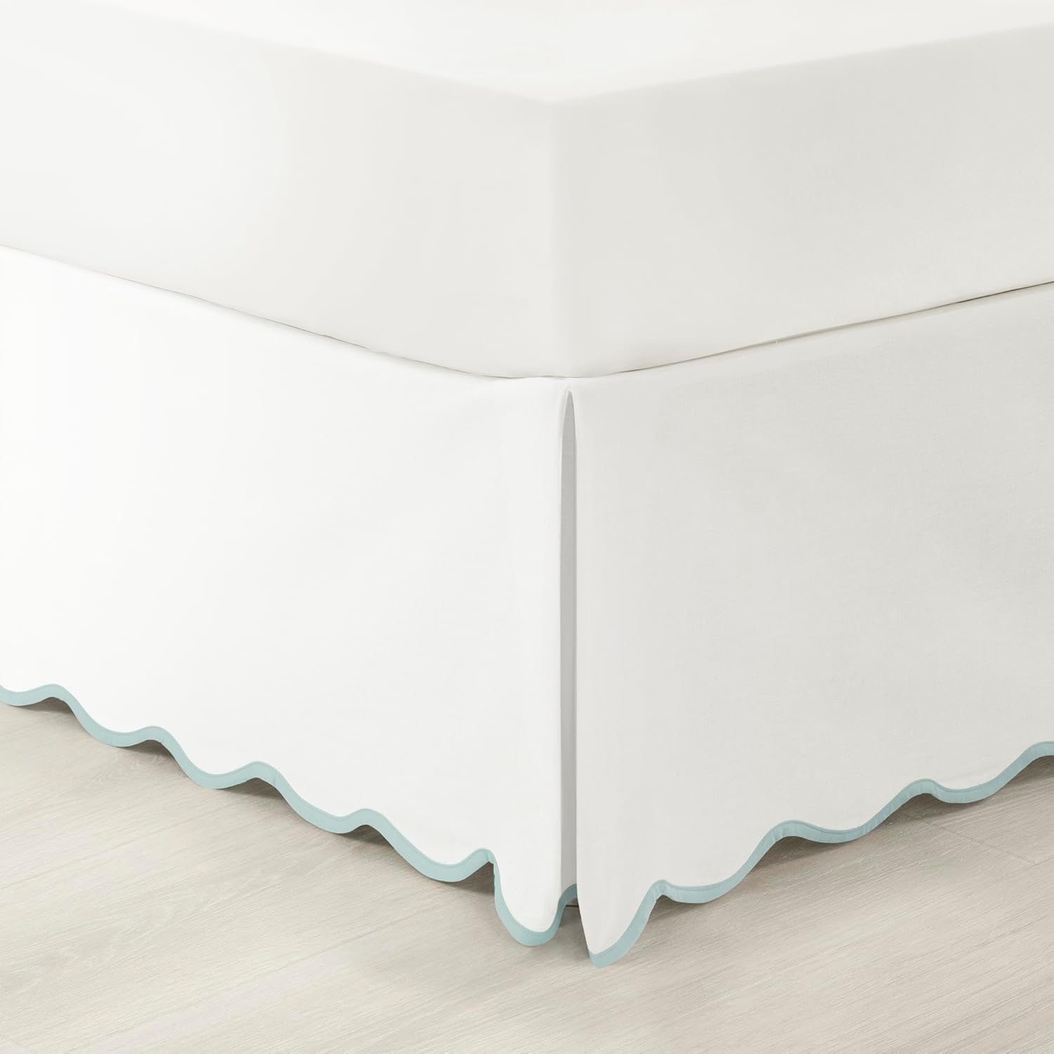 Coastal Chic Scallop Edge Linen Bed Skirt BlueWhite Queen