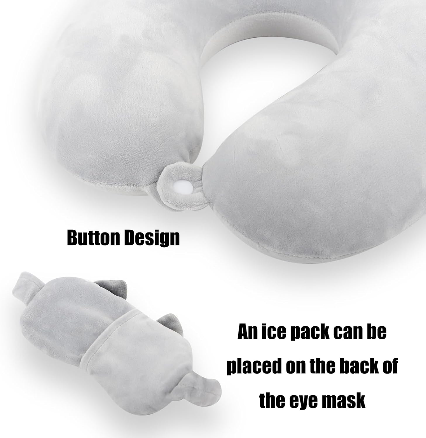 Kids Travel Neck Pillow with Sleep Mask - Grey Cat Design