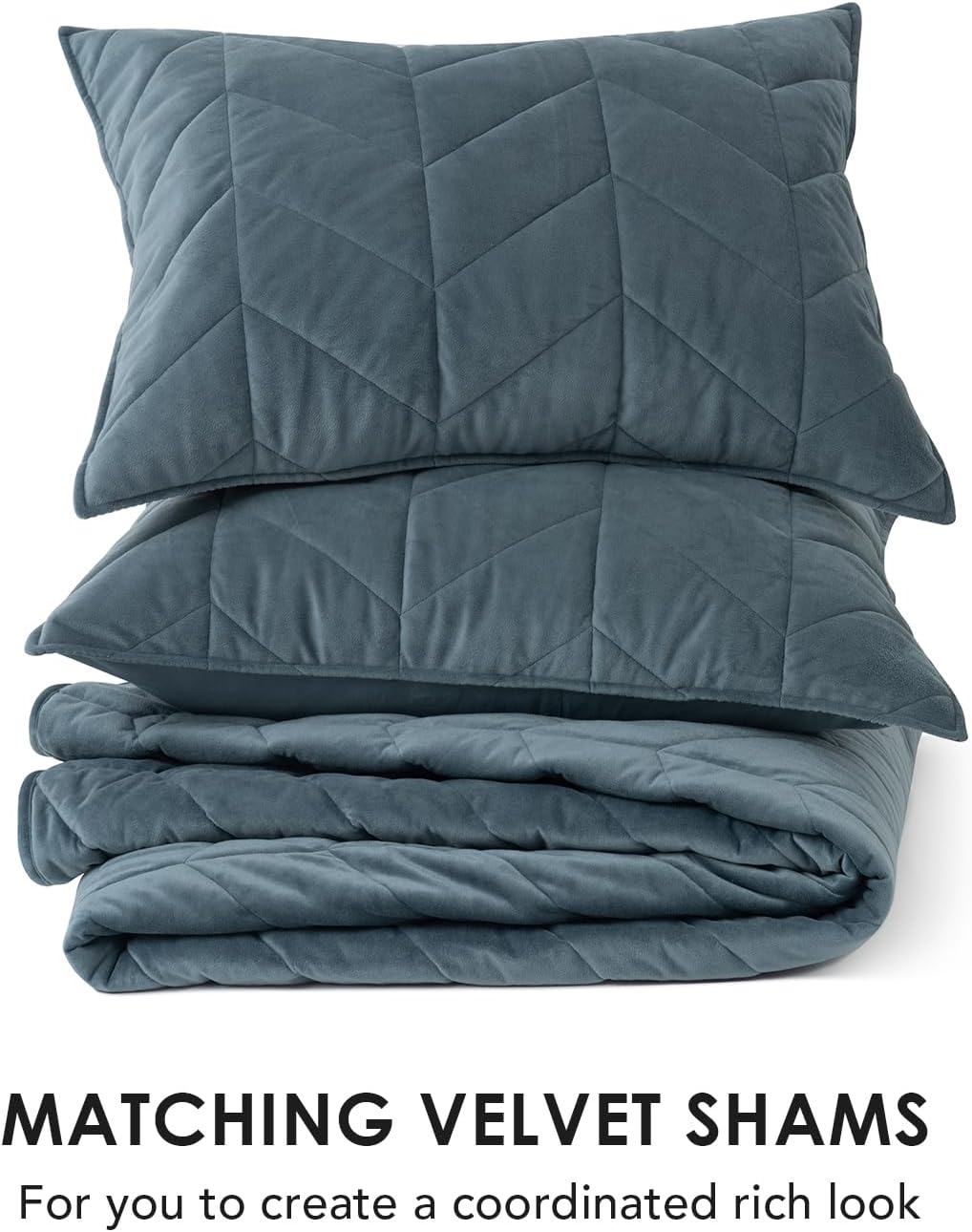 EVERGRACE Velvet Quilt Set 3 Pieces Stormy Blue