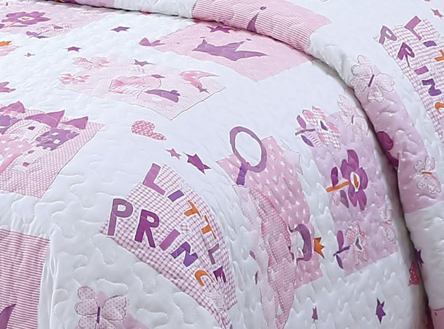 Kids Zone Princess Bedspread Set with Crowns and Flowers