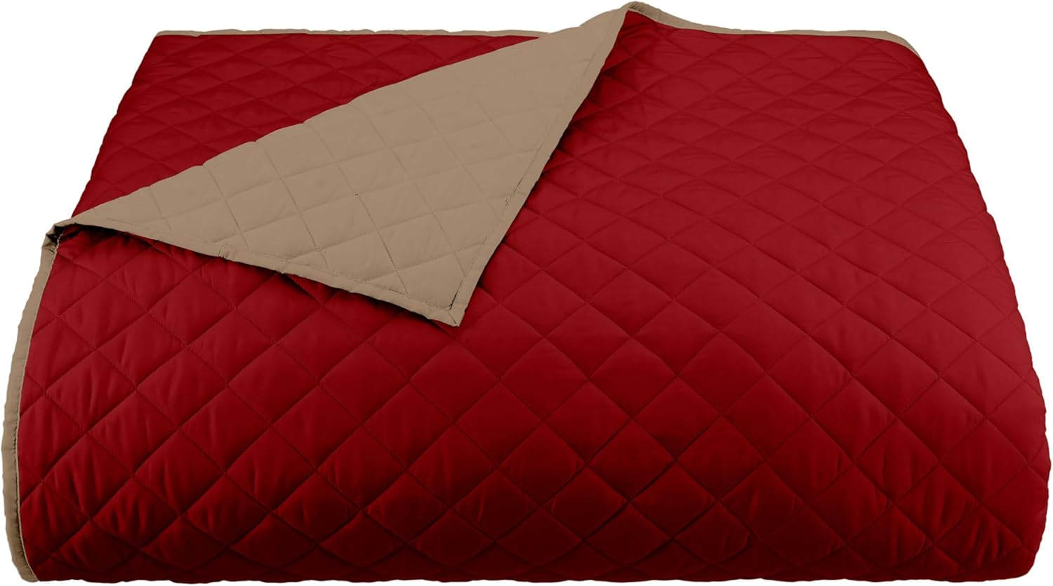 Martex Reversible Coverlet Full Queen Bedding KhakiRed