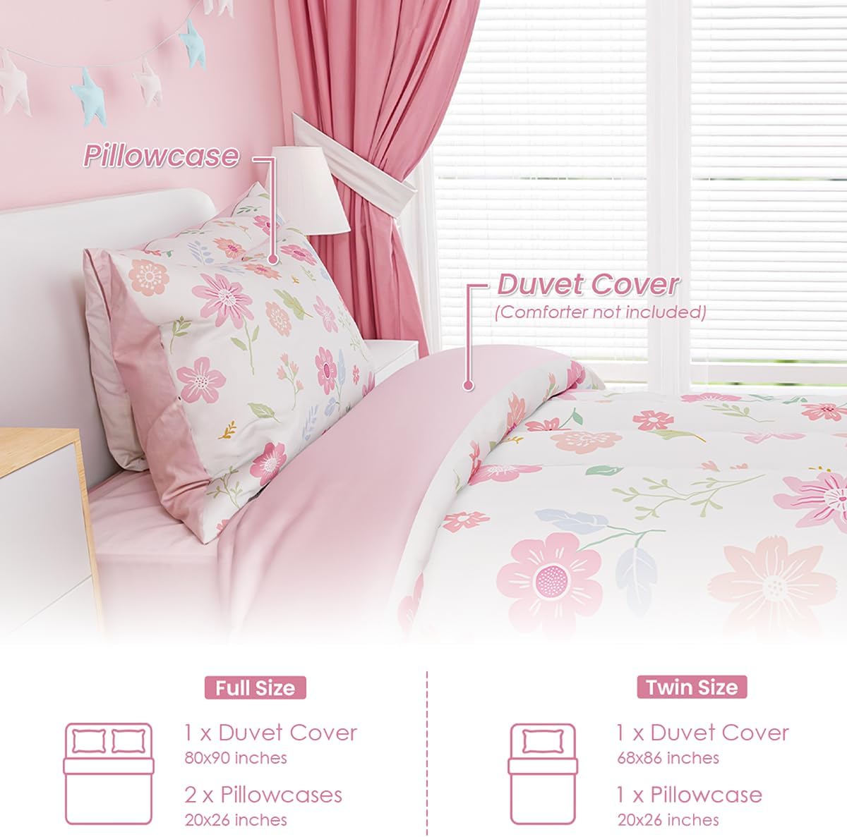 SANDJEST Floral Duvet Cover Twin Set for Kids