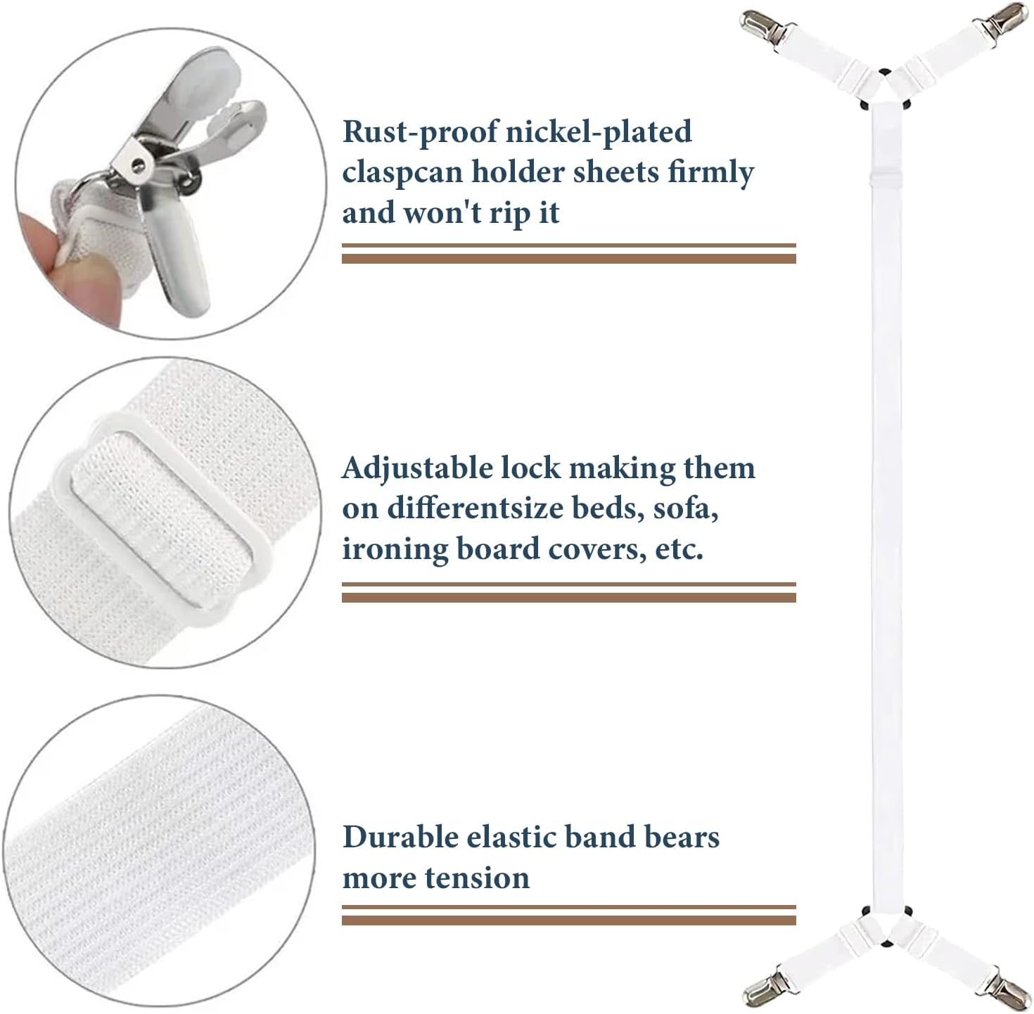 Consss Bed Sheet Straps 2PCS White Adjustable Durable