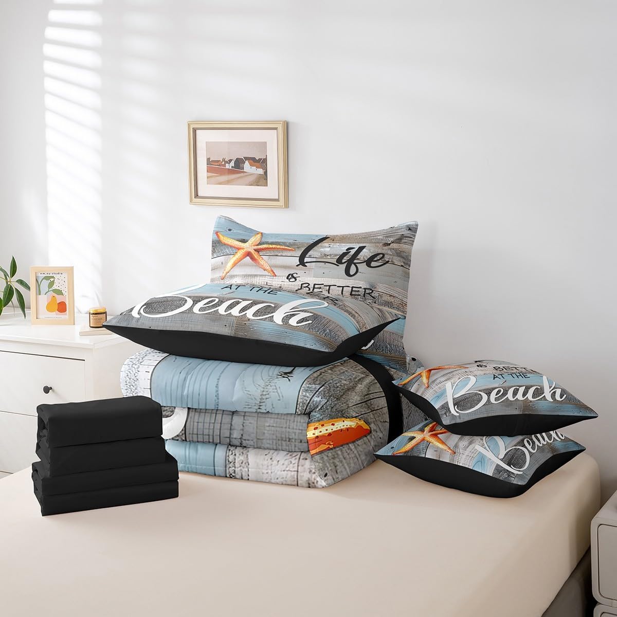Erosebridal Queen 7-Piece Tropical Beach Bedding Set