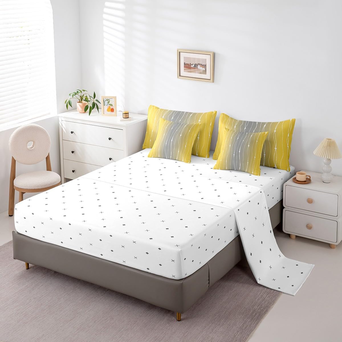 Yellow Grey Ombre Comforter Set 7pcs Full Size