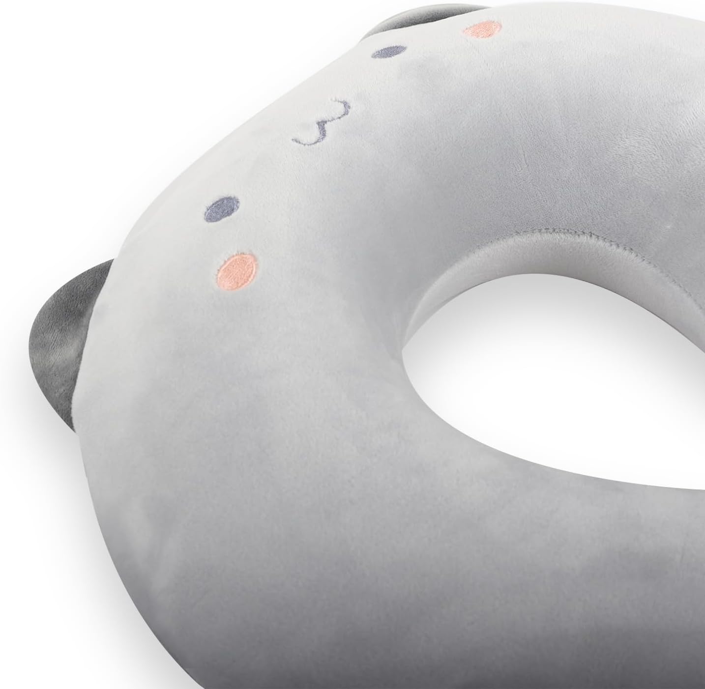 Kids Travel Neck Pillow with Sleep Mask - Grey Cat Design