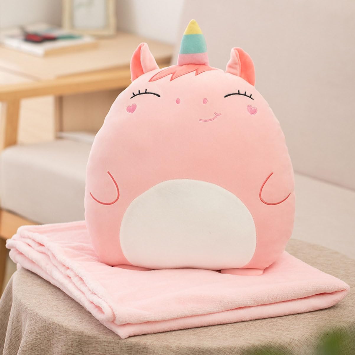 SMIUPIN Flannel Unicorn Pillow and Blanket Set