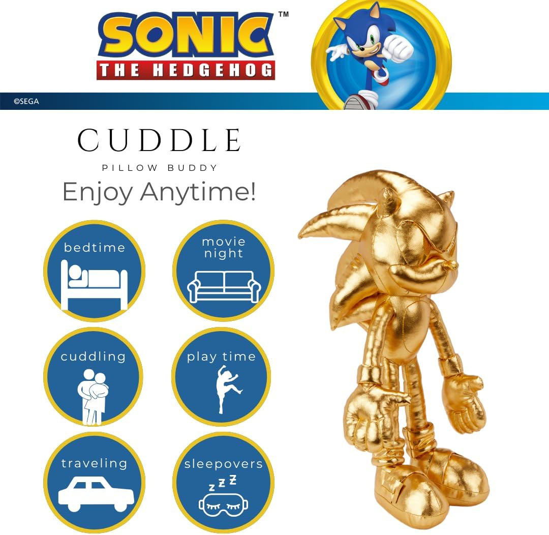 Franco Kids Bedding Plush Sonic The Hedgehog 24K Gold Cuddle Pillow