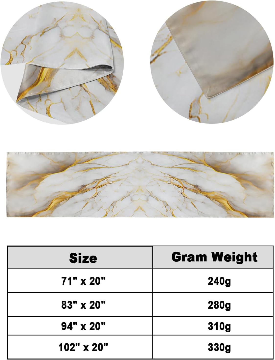 Yukro Bed Runner Scarf - Marble White Grey Golden Abstract Art Texture