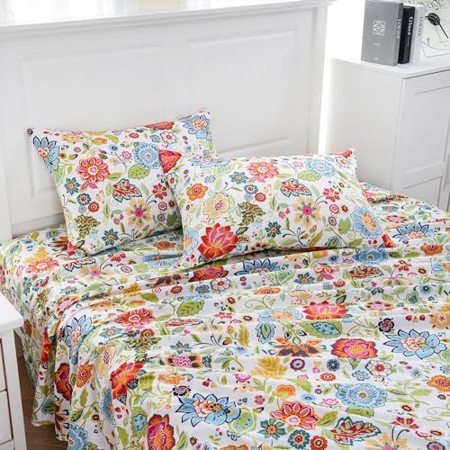 MEISHANG Queen Sheet Set - Floral Deep Pocket Ultra Soft Microfiber