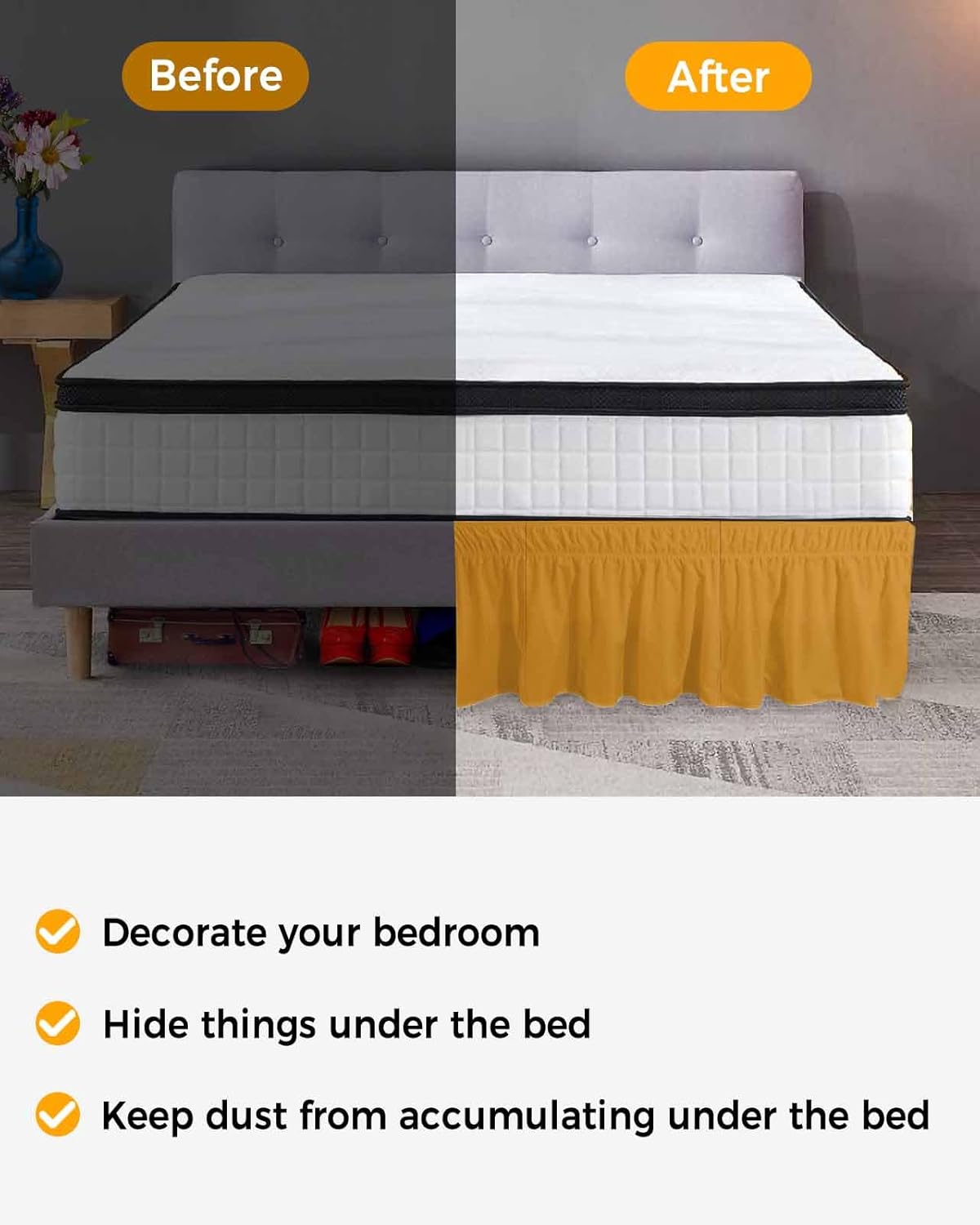 RisQiten Pure Turmeric Cal King Bed Skirt 16 Inch Drop