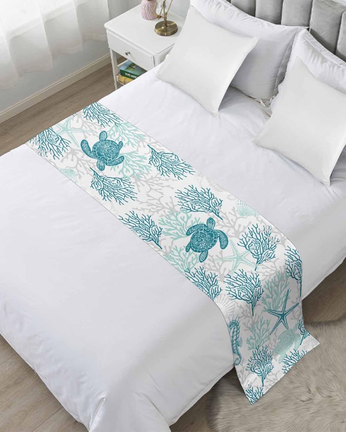 Homechoid Turquoise Coastal Bed Runner for FullQueen Size Bed