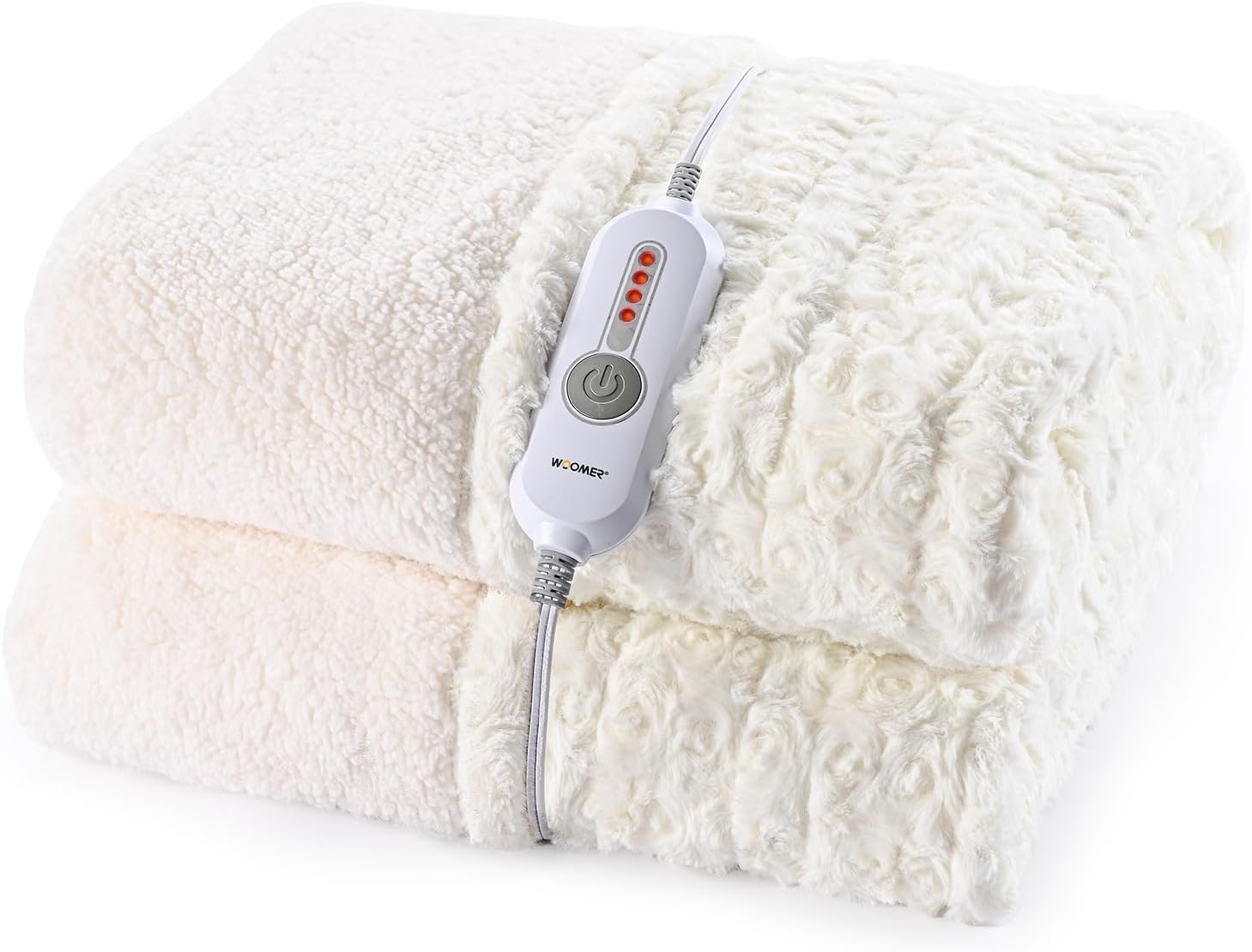 WOOMER Electric Heated Throw 50x60 Spring Blossom Faux Fur Sherpa