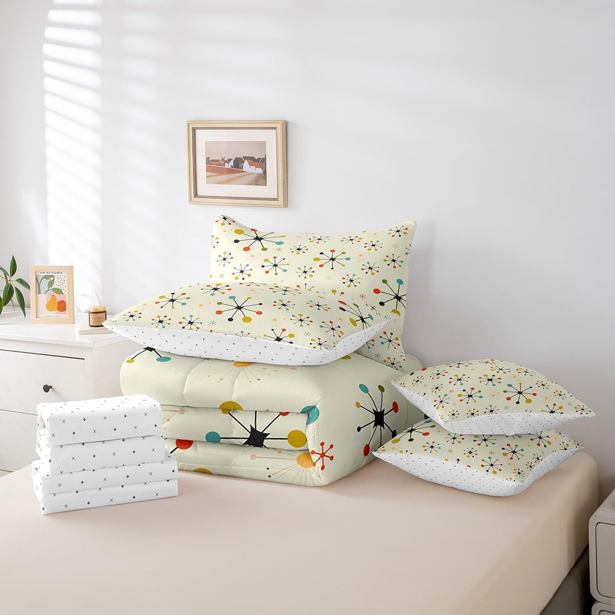 Modern Mid Century Bedding Set 7pcs Retro Comforter Set
