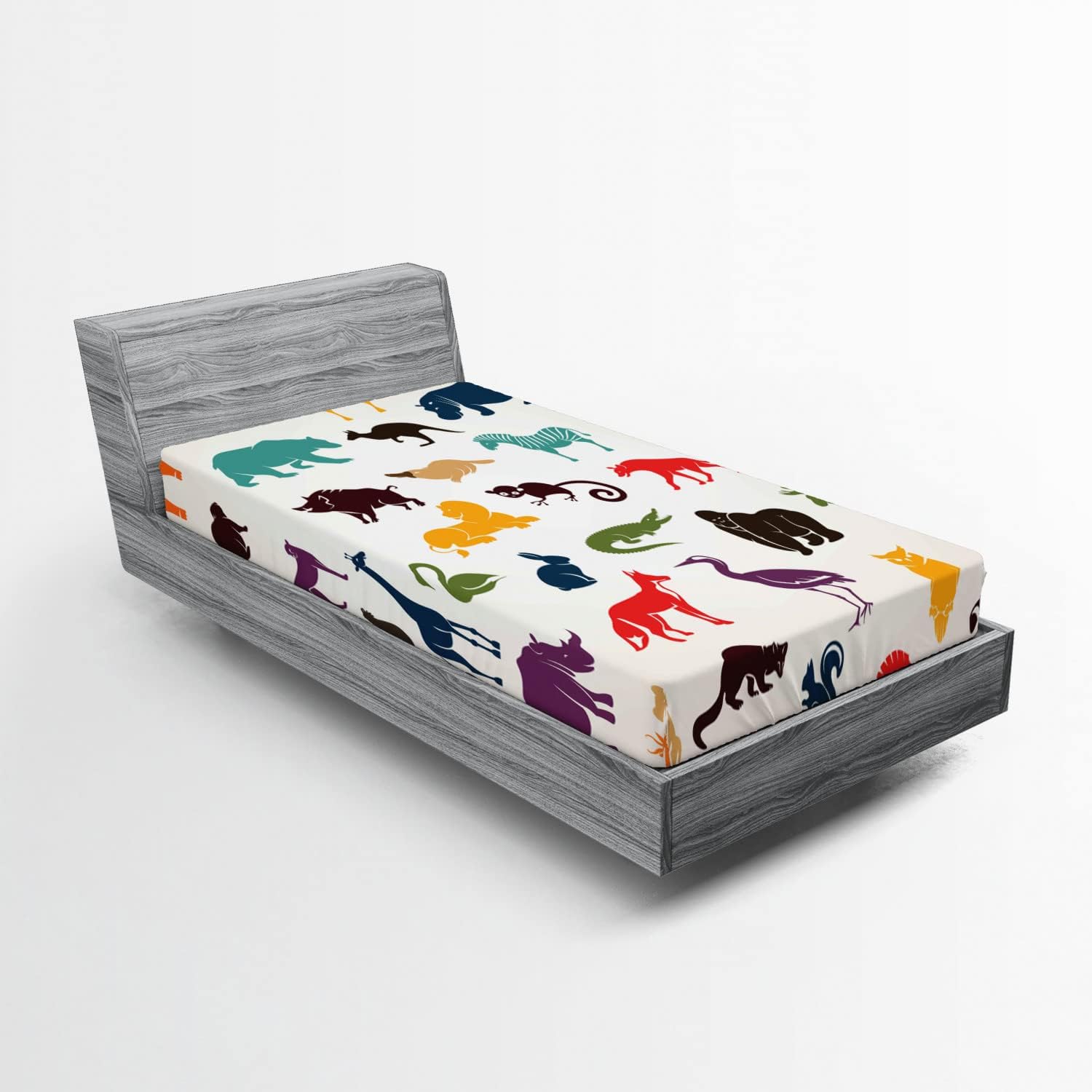 Ambesonne Zoo Fitted Sheet - Cartoon Animal Print Twin Size