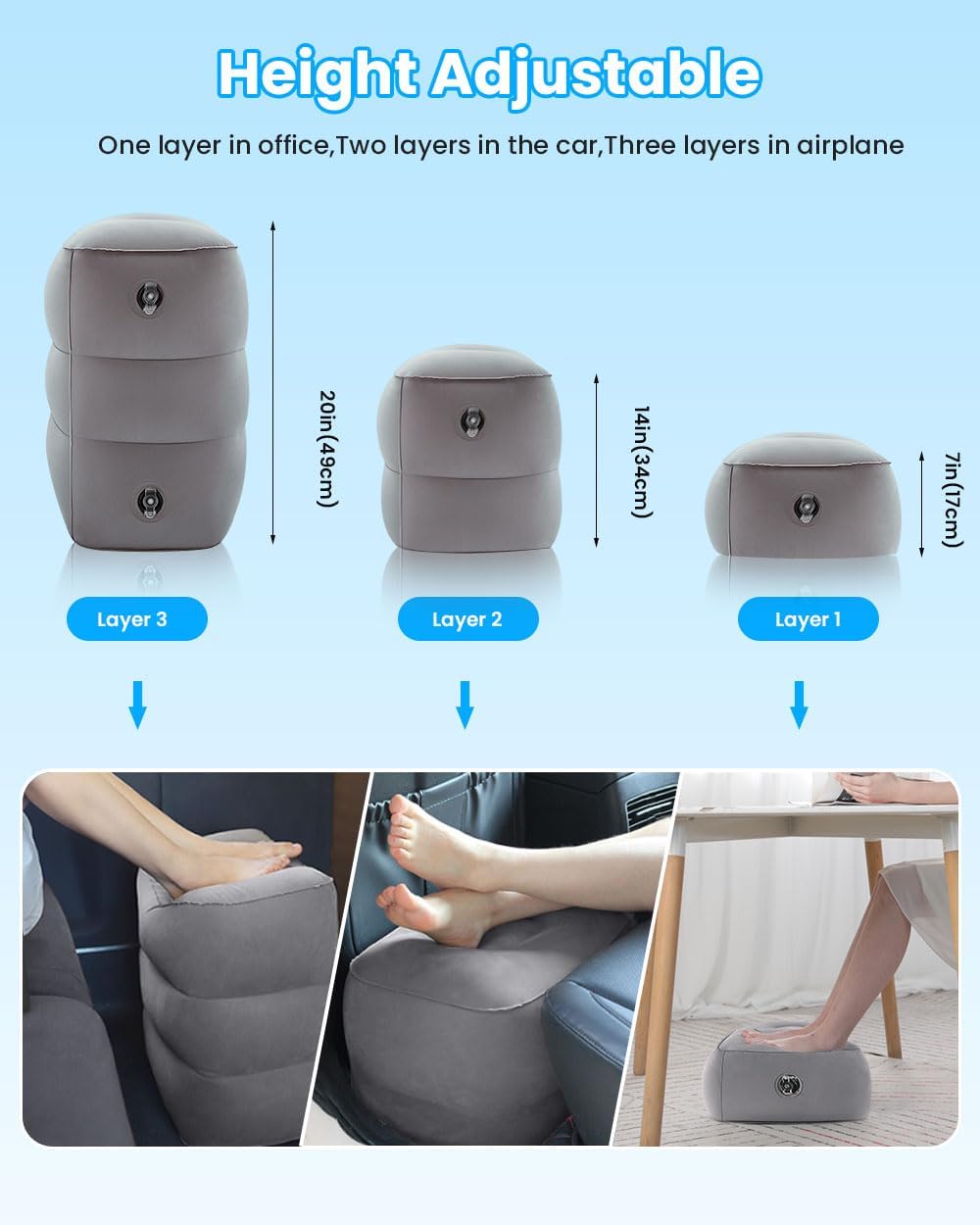 Inflatable Foot Rest for Air Travel Adjustable Height Leg Pillow