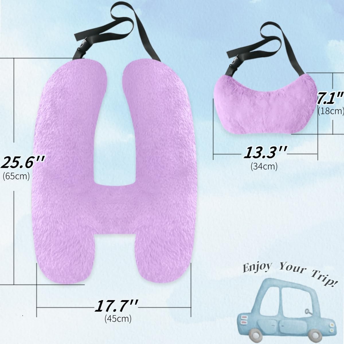 Soft Plush Car Pillow with Neck Support Purple
