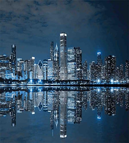 Ambesonne Chicago Skyline Duvet Cover Set King Size Dark Blue