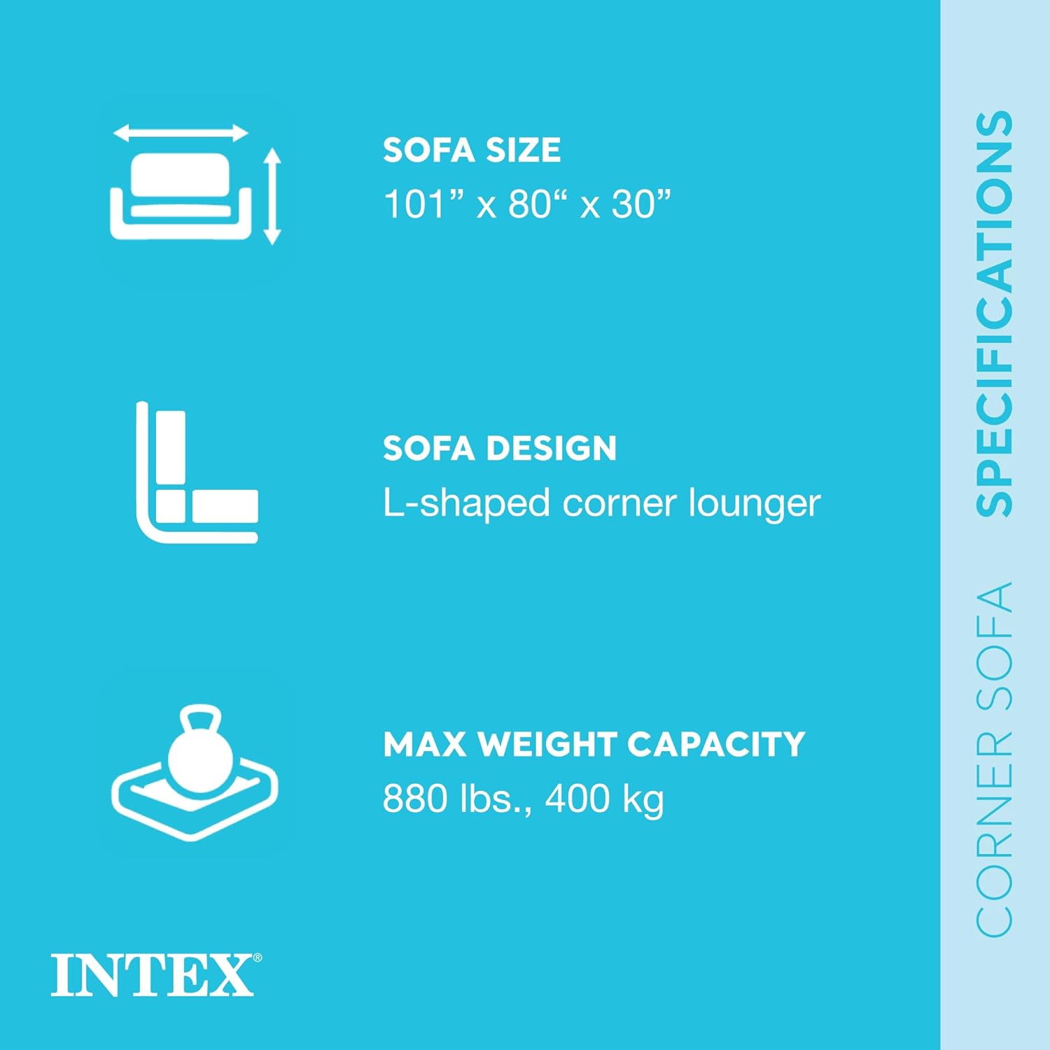 Intex Inflatable Corner Sofa L-Shaped 2 Pack Gray