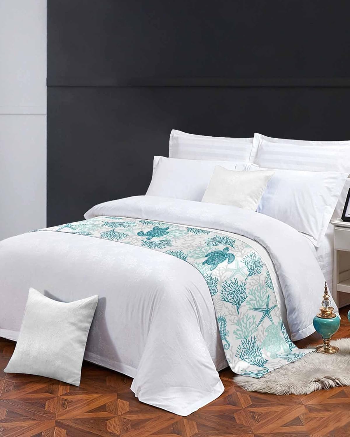 Homechoid Turquoise Coastal Bed Runner for FullQueen Size Bed