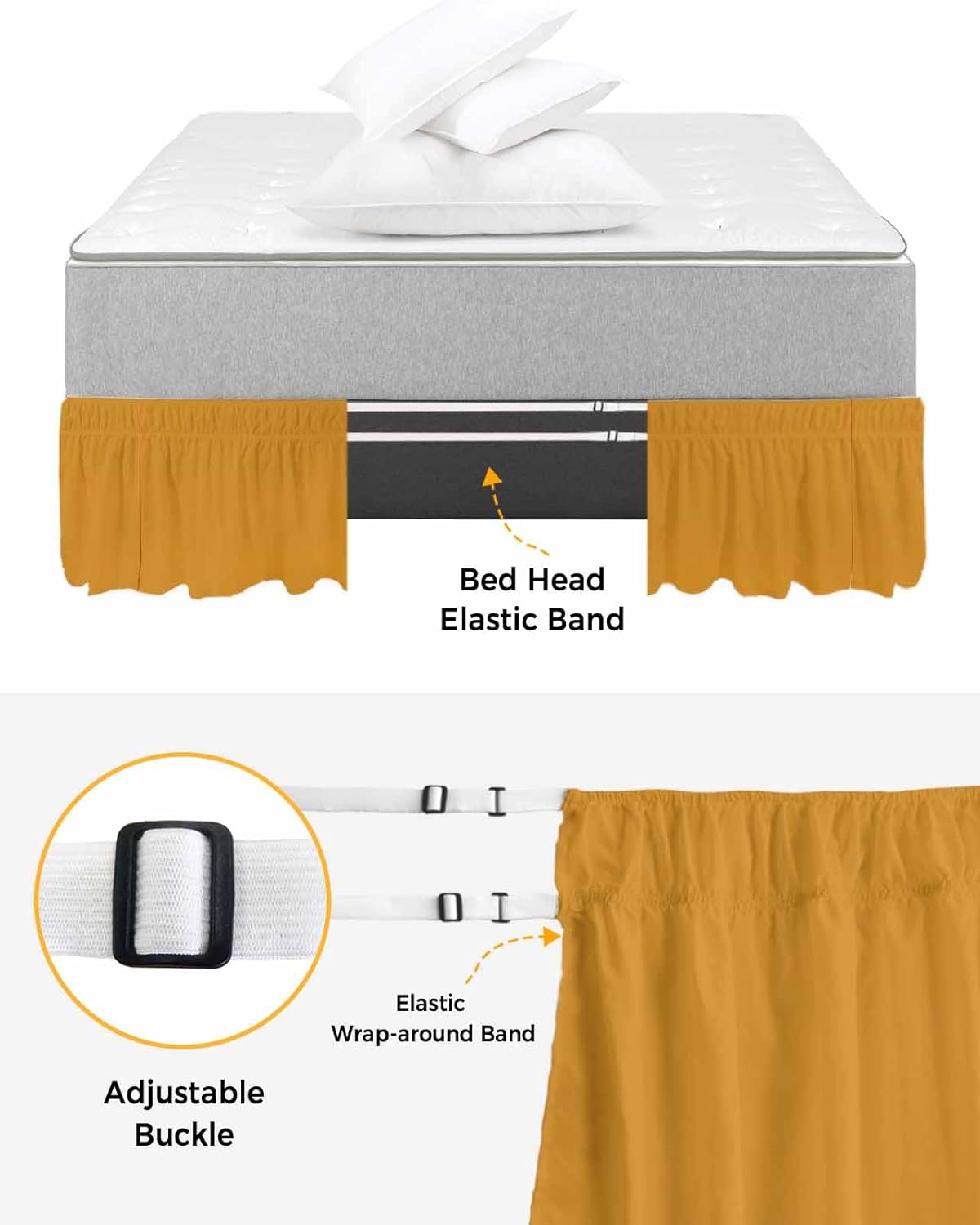 RisQiten Pure Turmeric Cal King Bed Skirt 16 Inch Drop