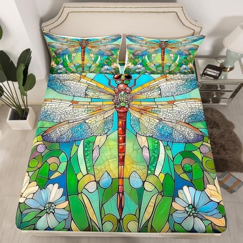 Jejeloiu Dragonfly Kids Bed Sheet Set Twin Size