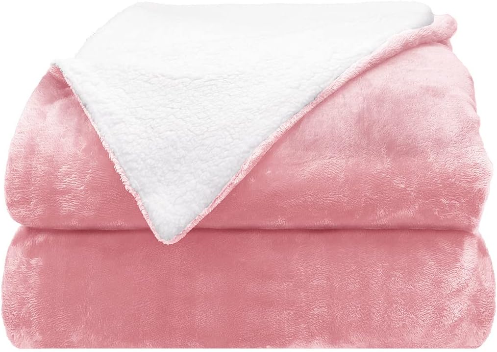 Comfort Lab Reversible Flannel Sherpa Blanket - Blush