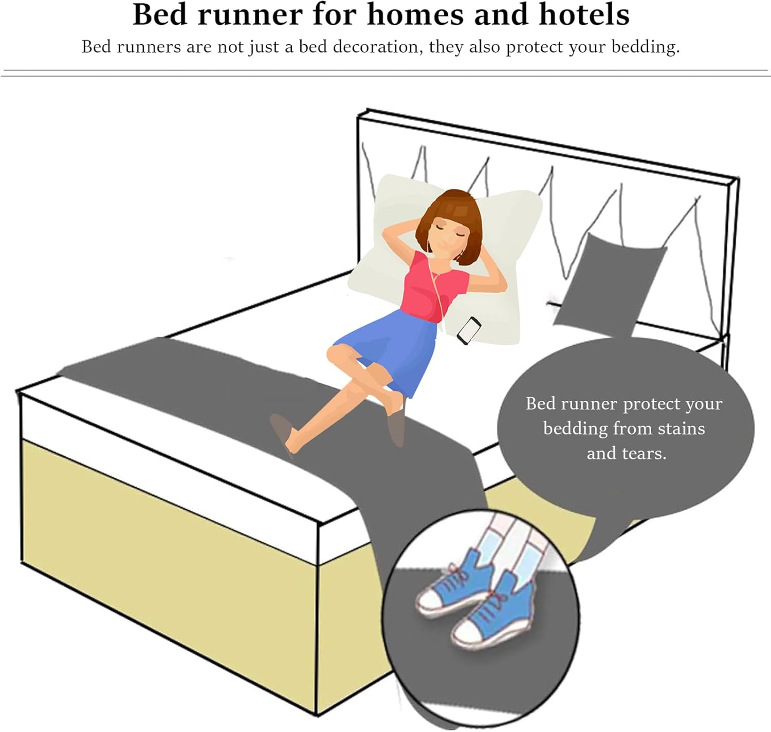SUZEPER Light Grey King Bed Runner with Tassels