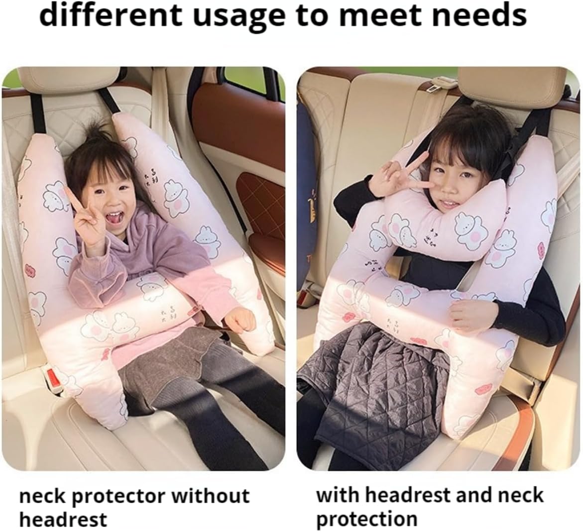 Kids Cute Cartoon Travel Pillow with Head Support Pink Rabbit