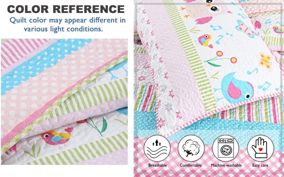 Happy Owl Pink Reversible Quilt Bedding Set Twin 2 Piece