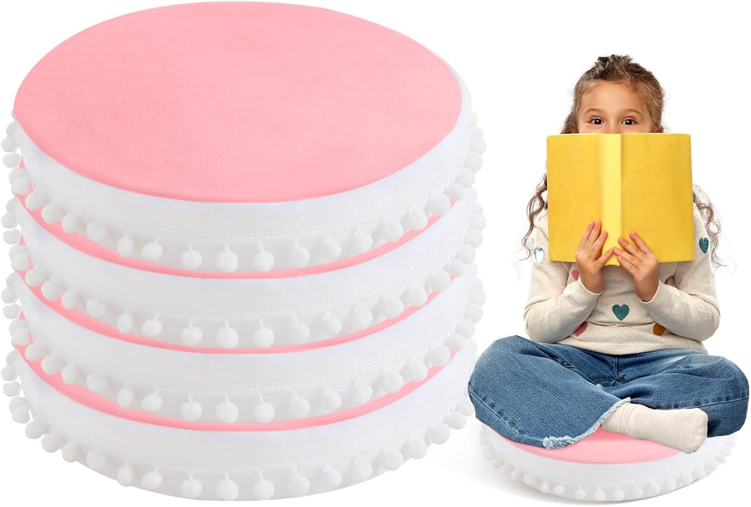 Kishome Round Floor Pillow Set of 4 for Kids