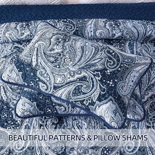 DJY Navy Paisley Quilt Set California King Size