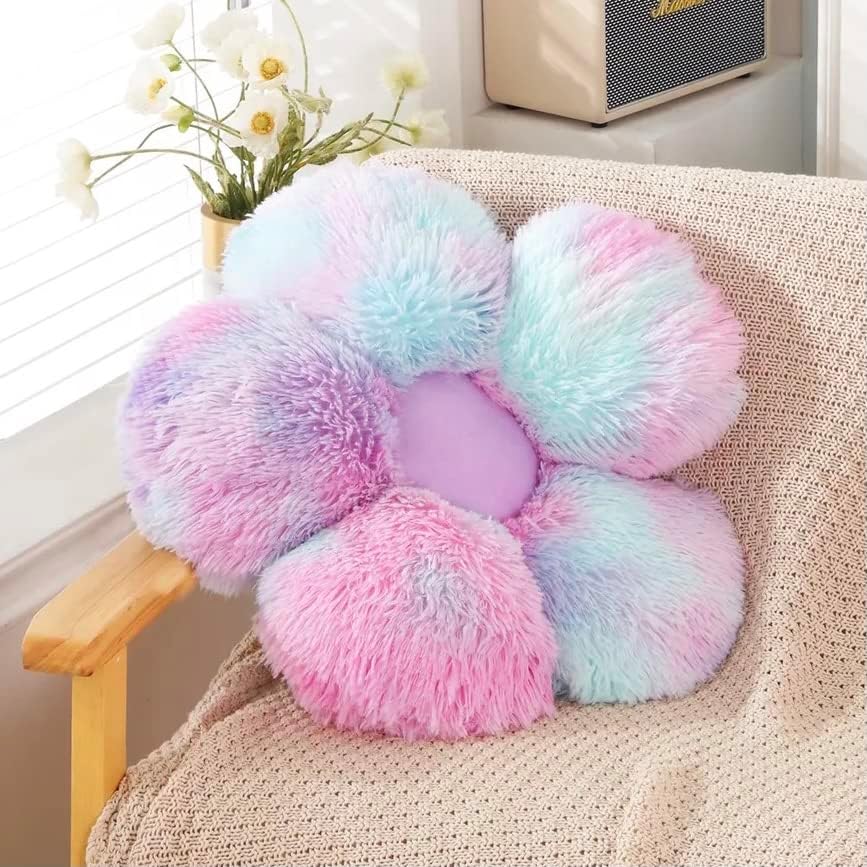 UGEYAO Faux Fur Flower Pillow - Rainbow Purple 197 Inches