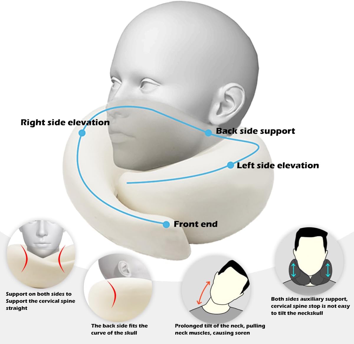 Travel Neck Pillow with 360 Support and Velcro Adjustment