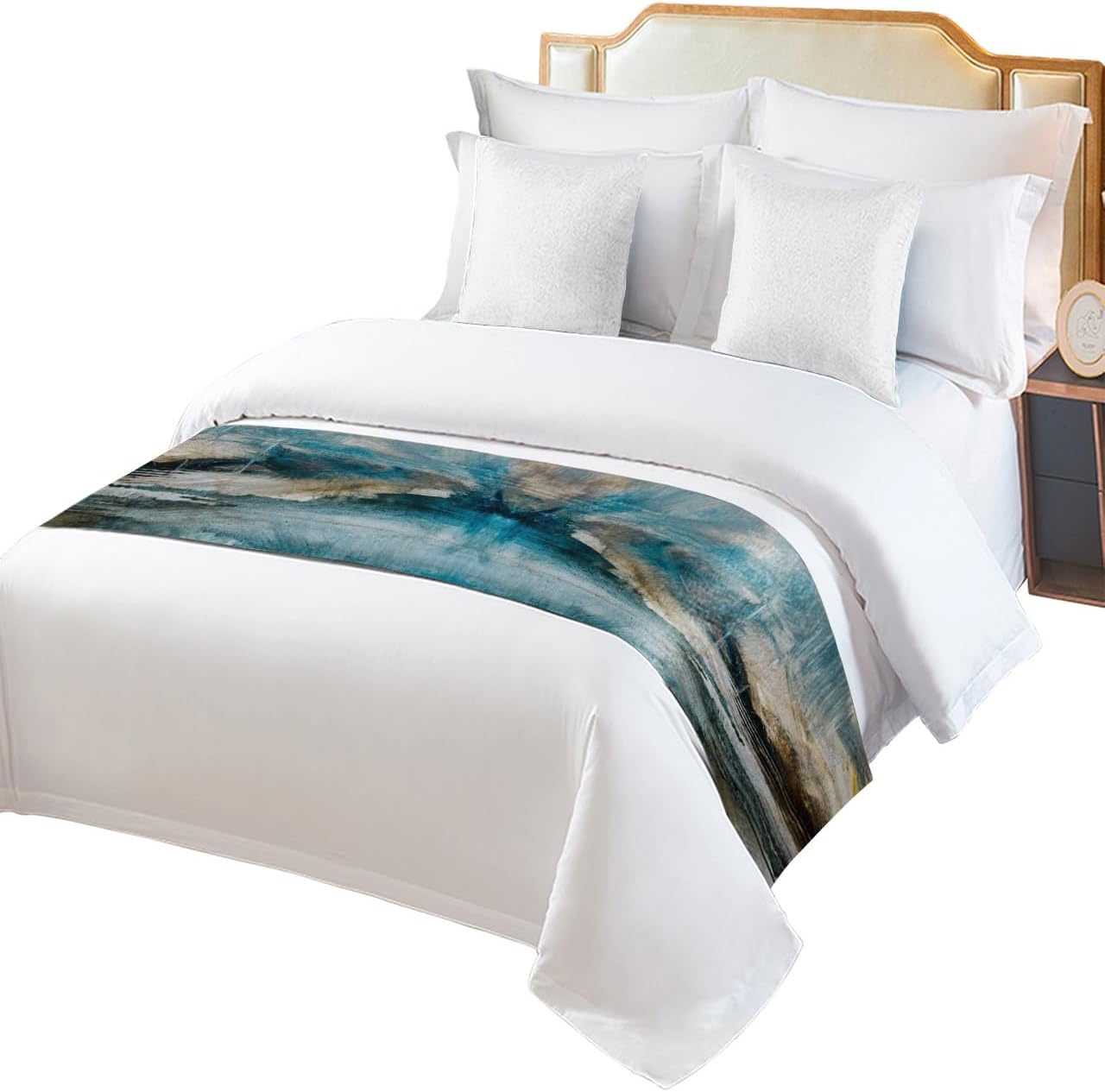 ZFUNCING Abstract Mottled Turquoise Green Gray Bed Runner Scarf