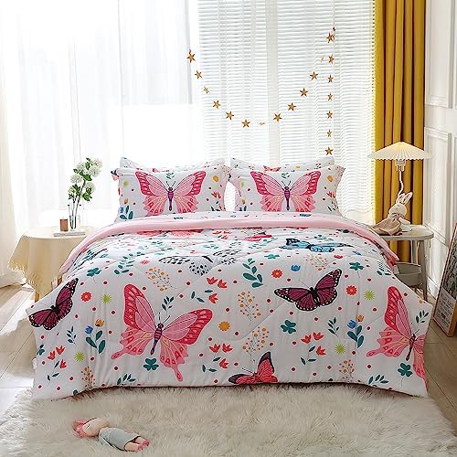 Girls Butterfly Comforter Set 7 Piece Full Size