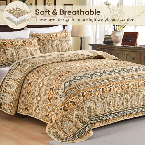 Drucon Boho Aztec Quilt Set 3 Pieces Dark Brown