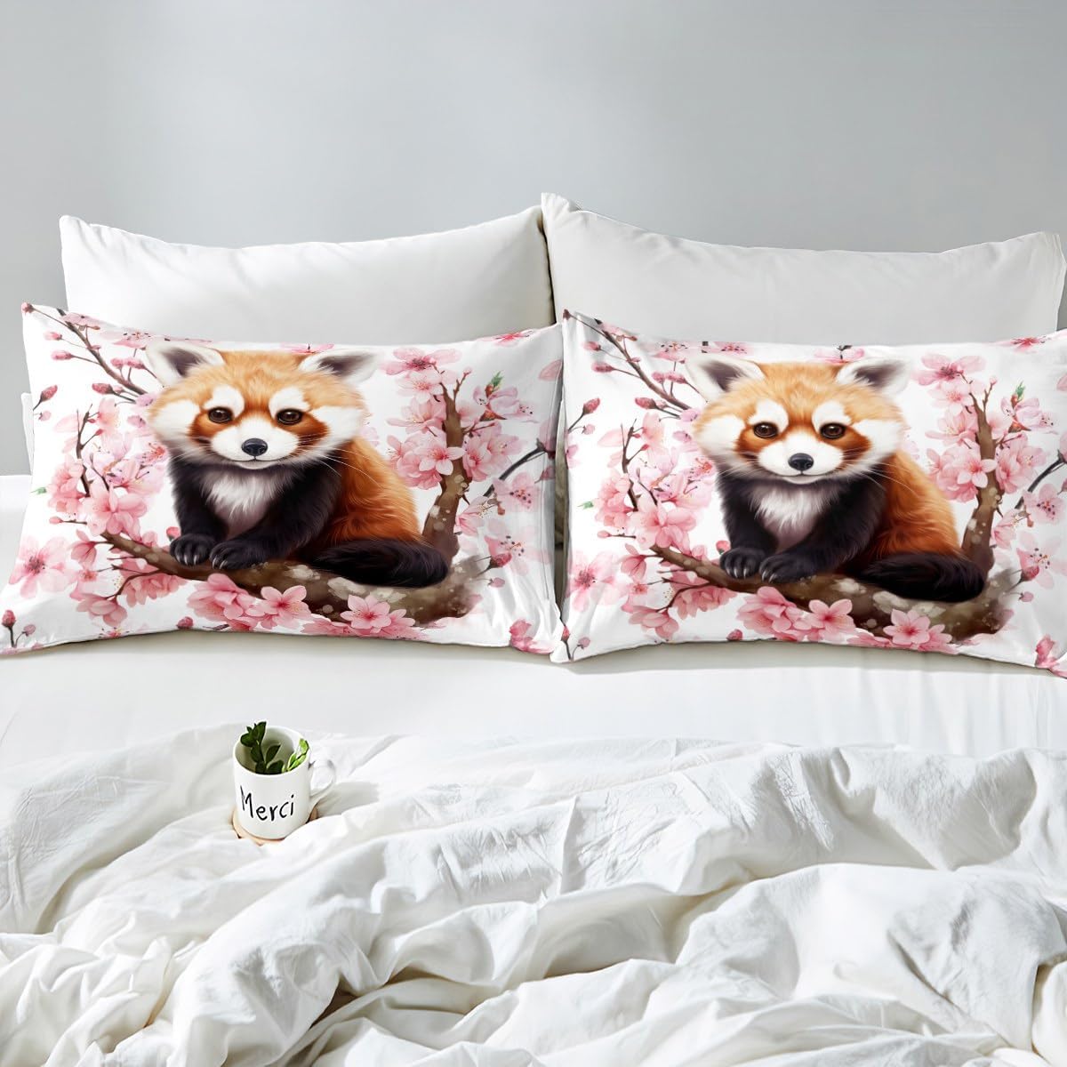Manfei Red Panda Kawaii Bedding Set Twin Size