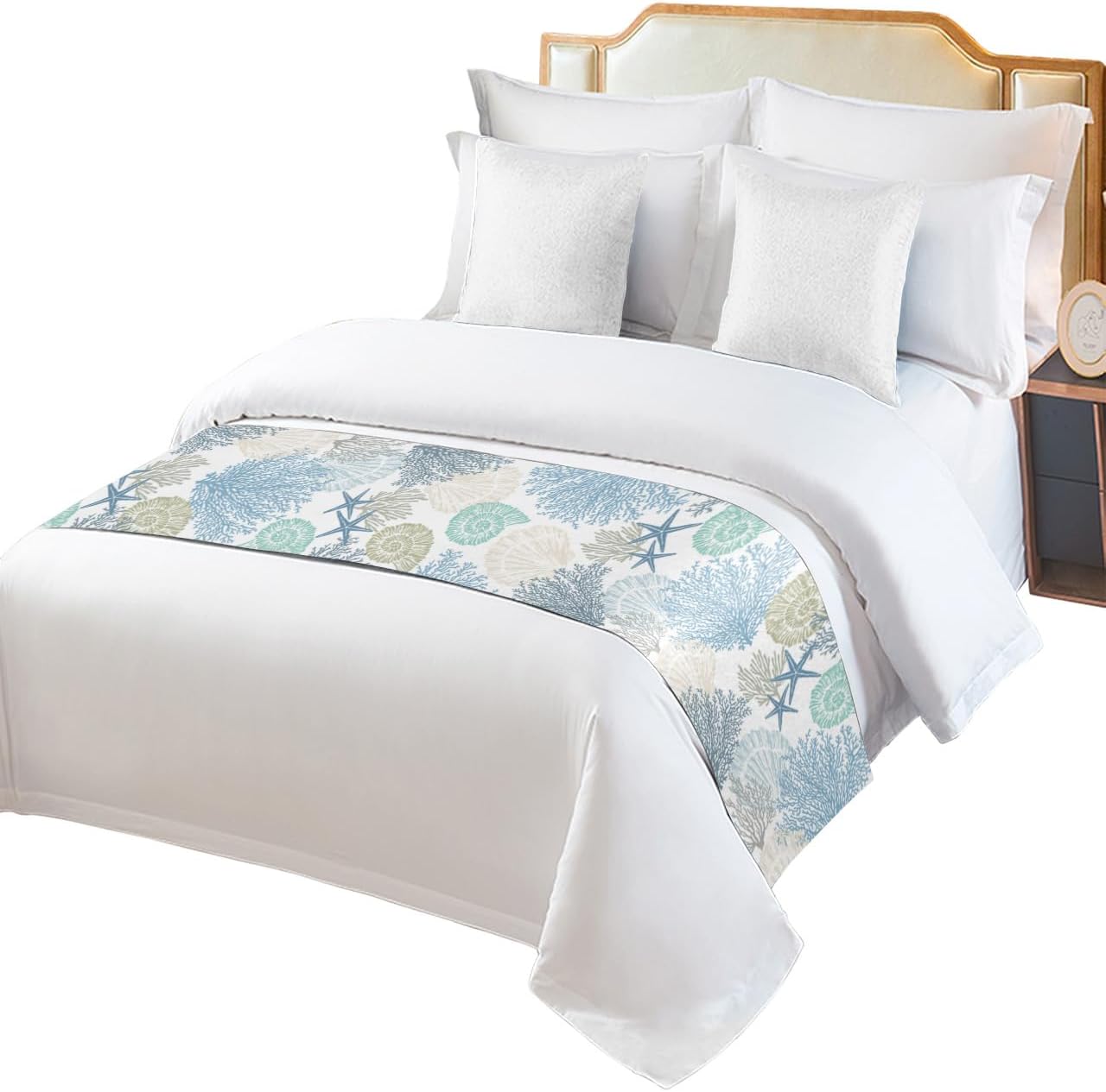 Blue Teal Coral Bed Runner Queen Size