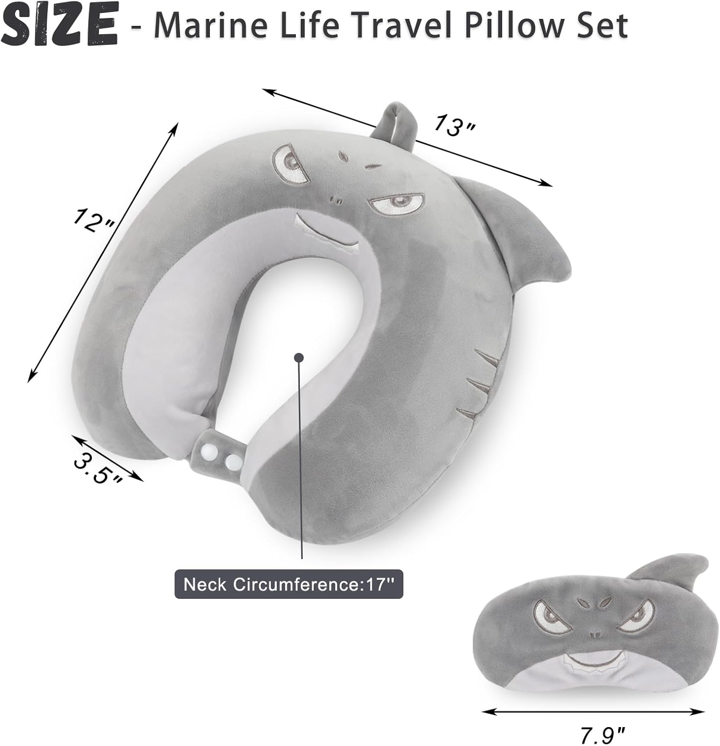 Shark Travel Pillow Kids with Eye Mask Memory Foam