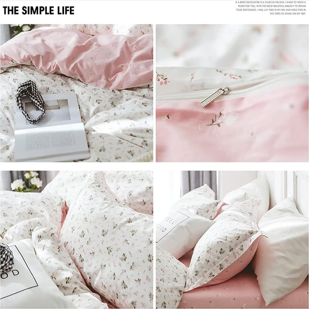 AMWAN Pink Floral Duvet Cover Twin XL Cotton Garden Bedding Set