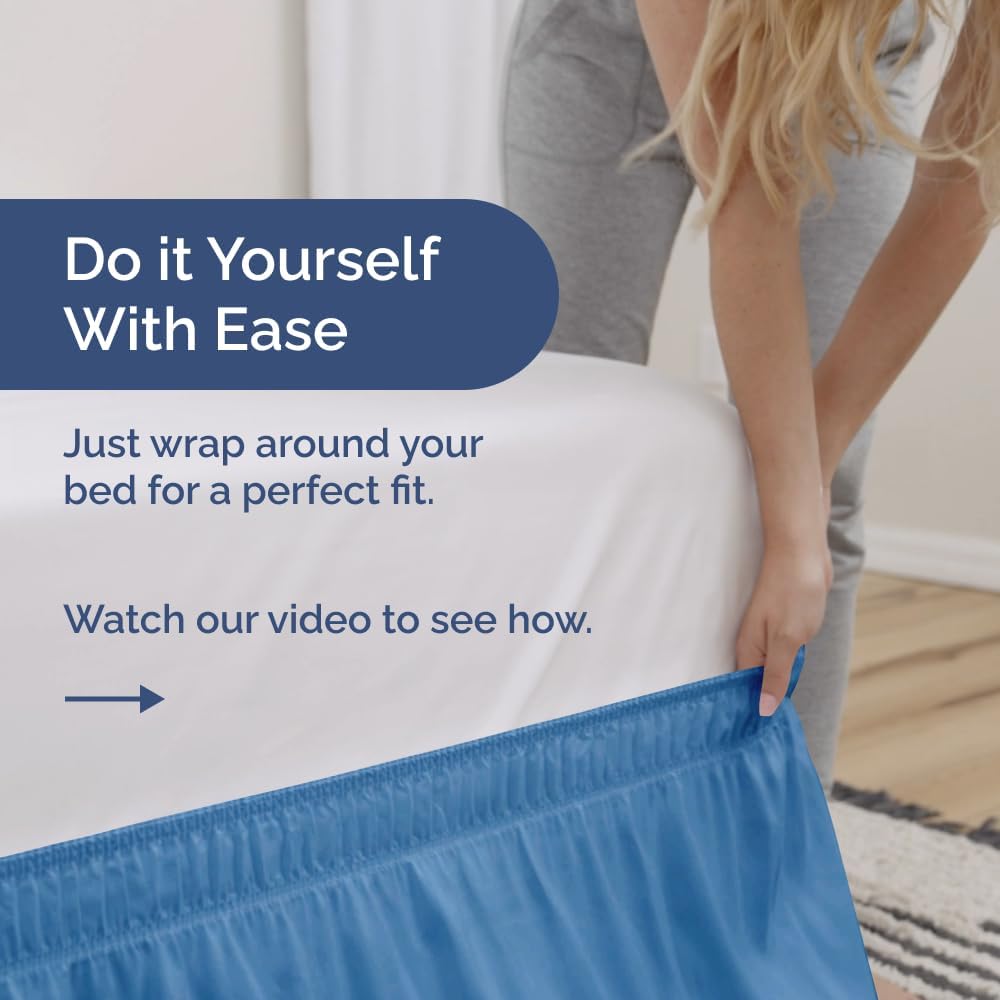 Wrap Around Dust Ruffle Bed Skirt 2 Pillowcases Bundle in Denim Blue