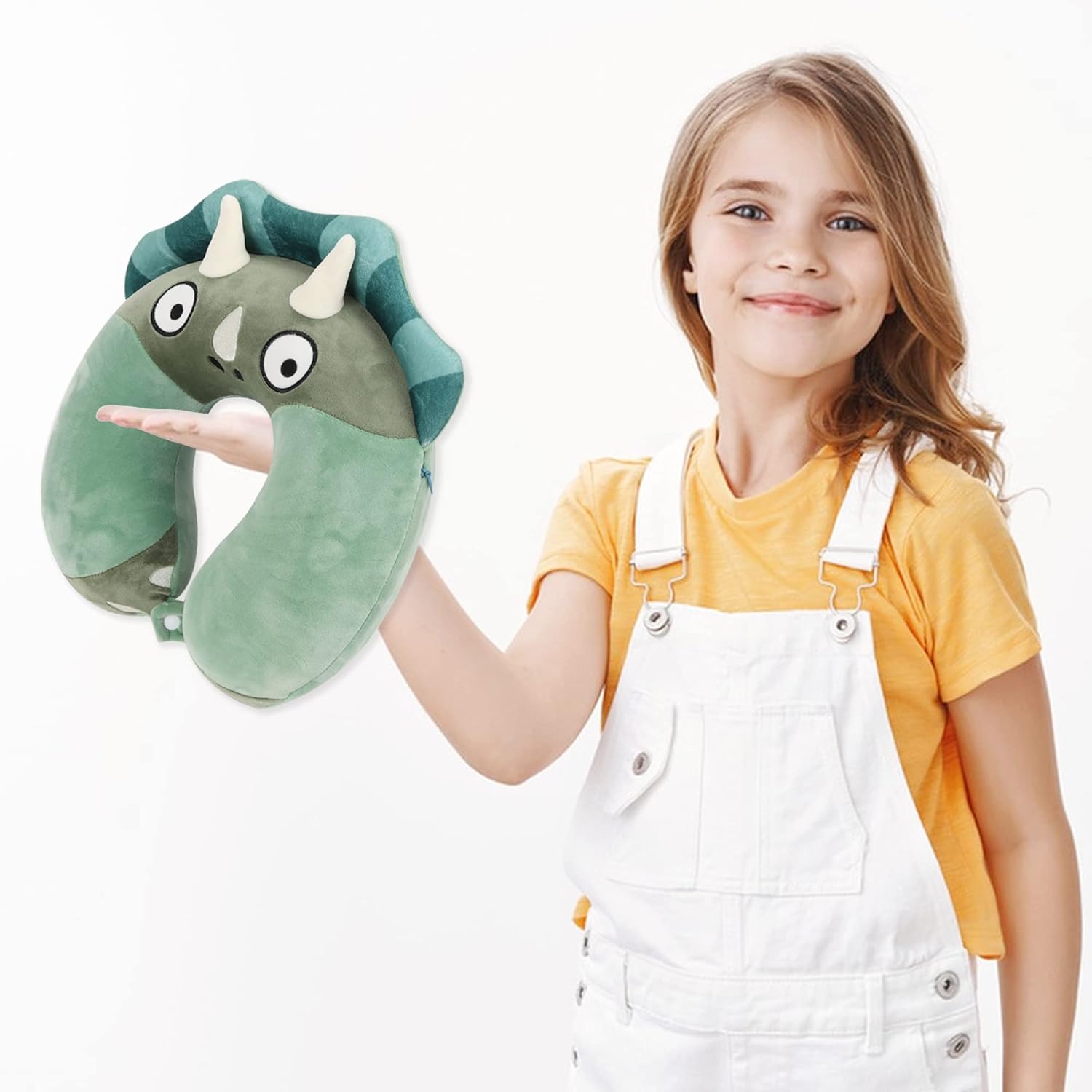 Sexysamba Cartoon Headrest Pillow for Kids with Sleep Eye Mask - Green Triceratops