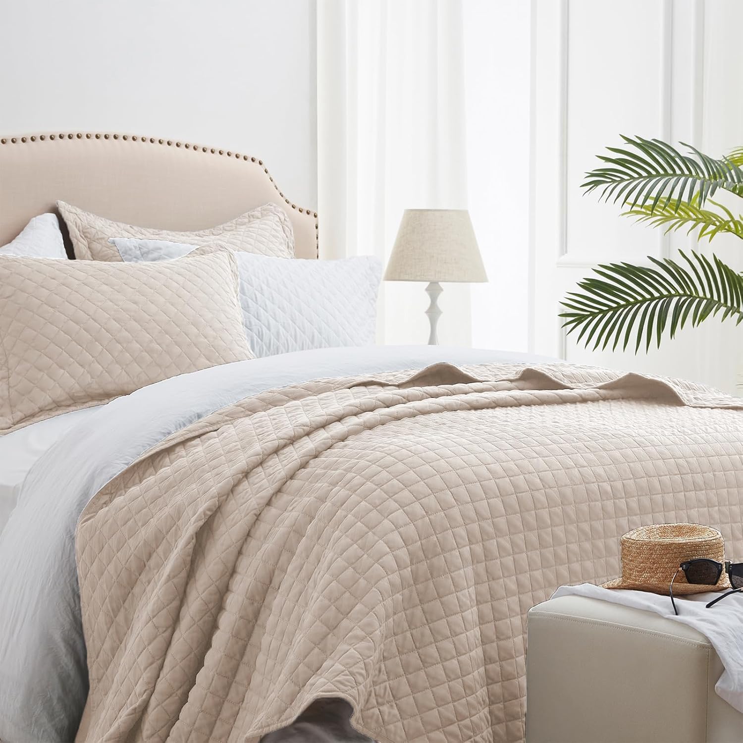 SunStyle Home Beige Diamond Quilt Set Twin 2pcs