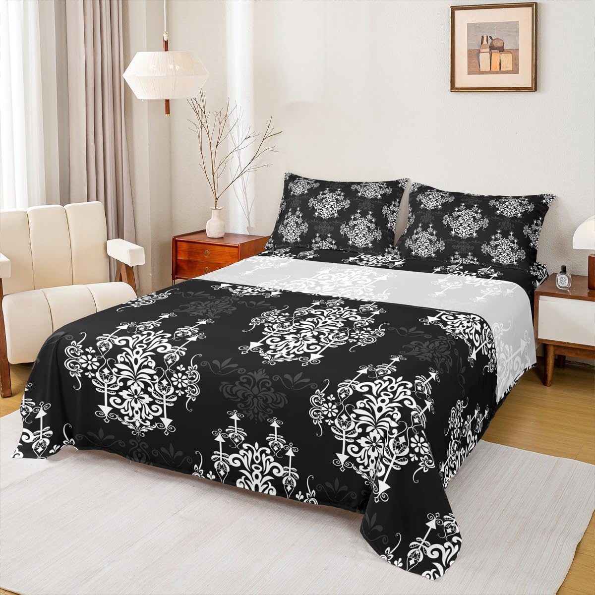 Homewish Luxury Damask Bed Sheets Full Size