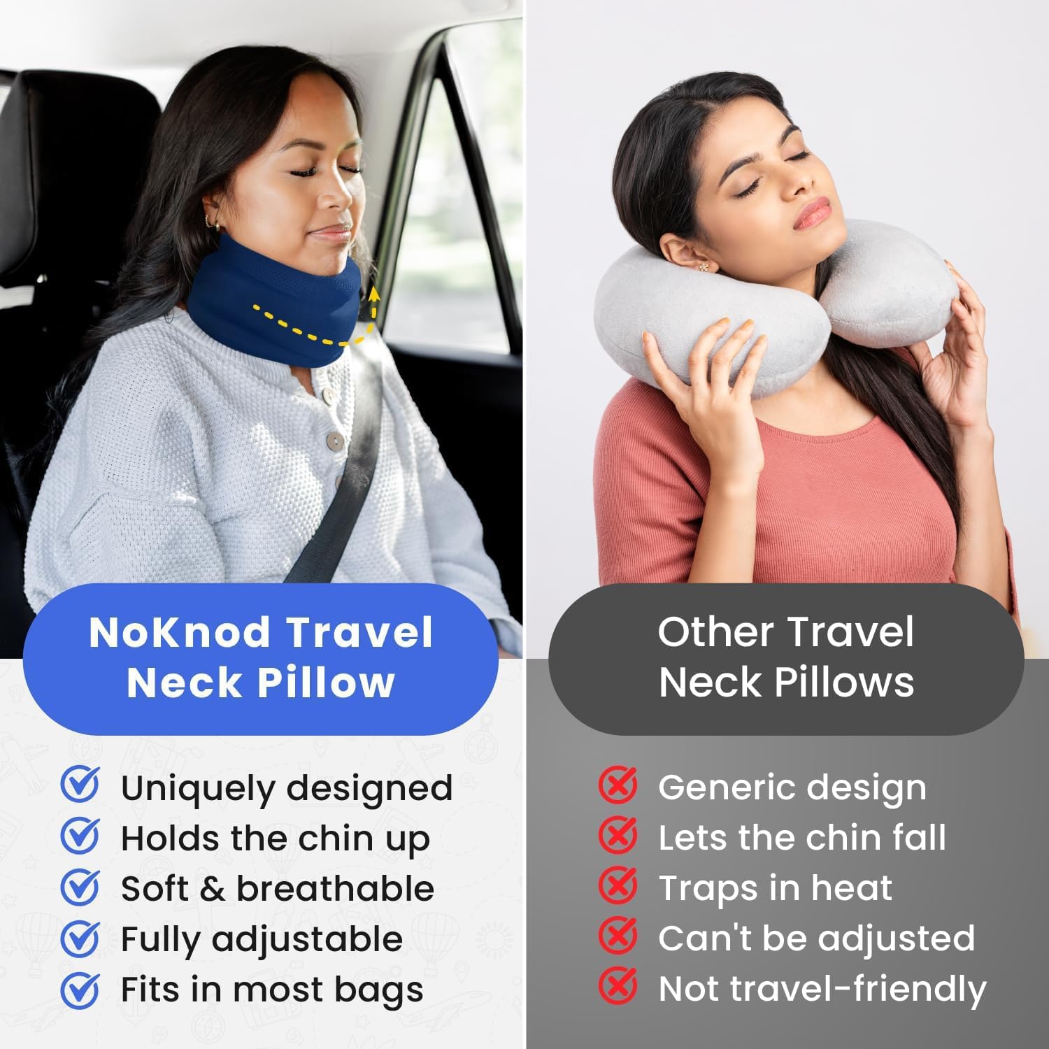 NoKnod Travel Neck Pillow - Adjustable Comfortable