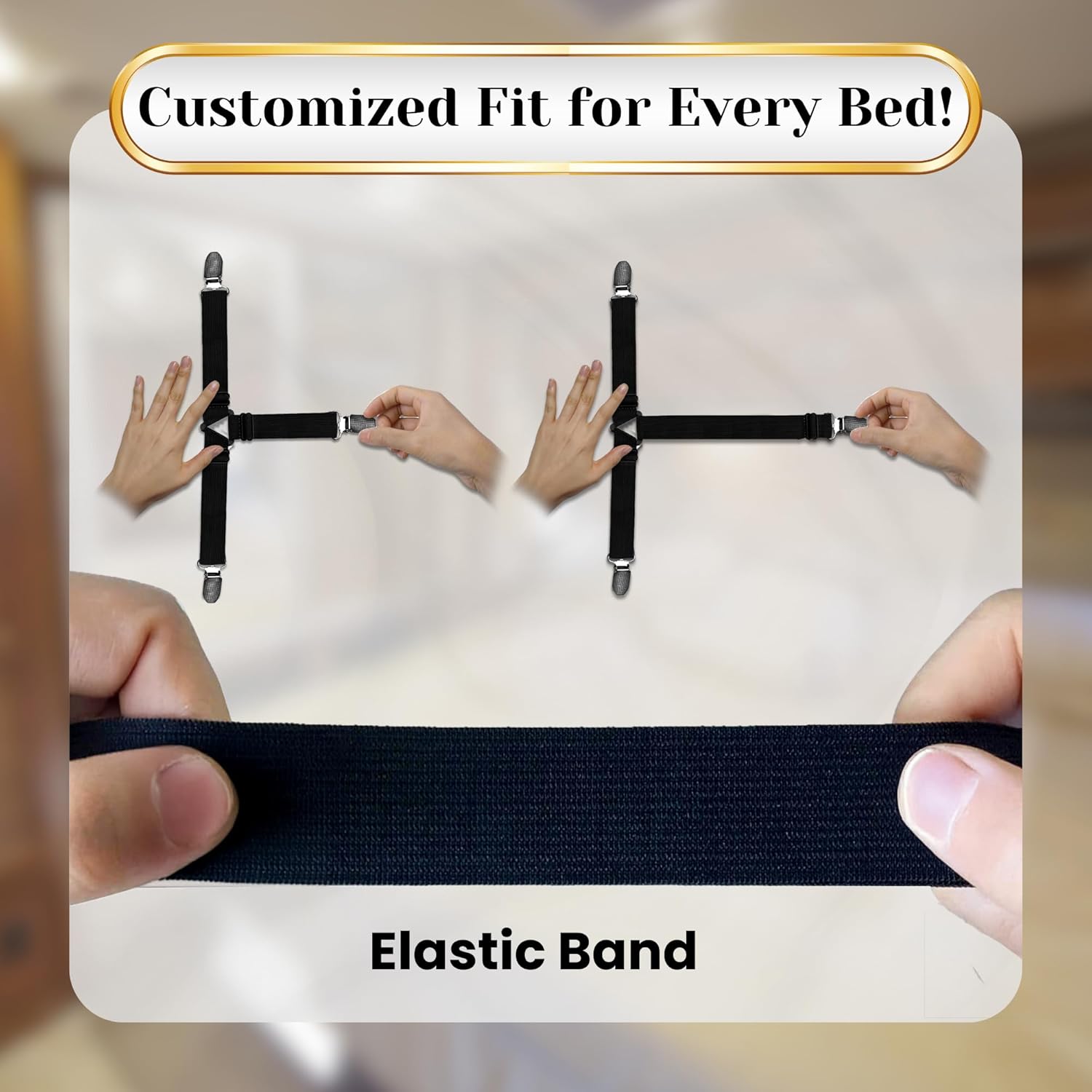Kaslasi Comfort Bed Sheet Straps 4PCS Adjustable with Durable Clips